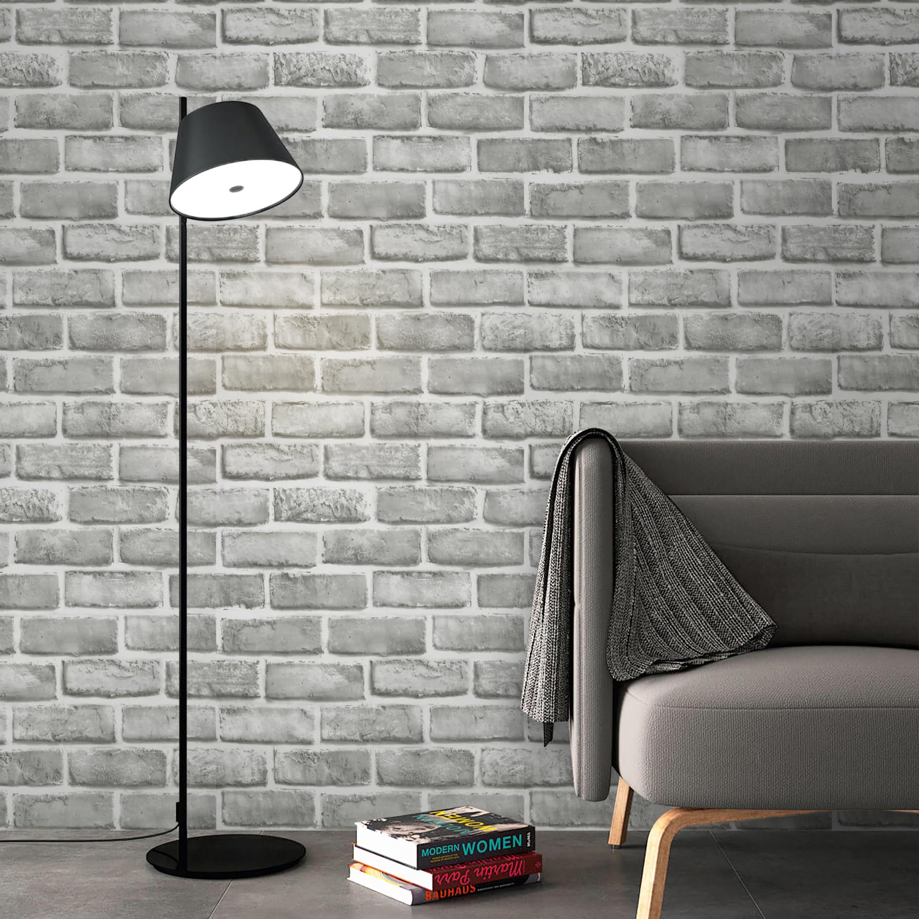 Photo 1 of (FAIR) (SEE PHOTOS) Guvana 17.3" x 394" Grey Brick Wallpaper Peel and Stick 3D Brick Contact Paper Self Adhesive Wallpaper for Bedroom Modern Removable Vinyl Film Decor Backsplash Walls