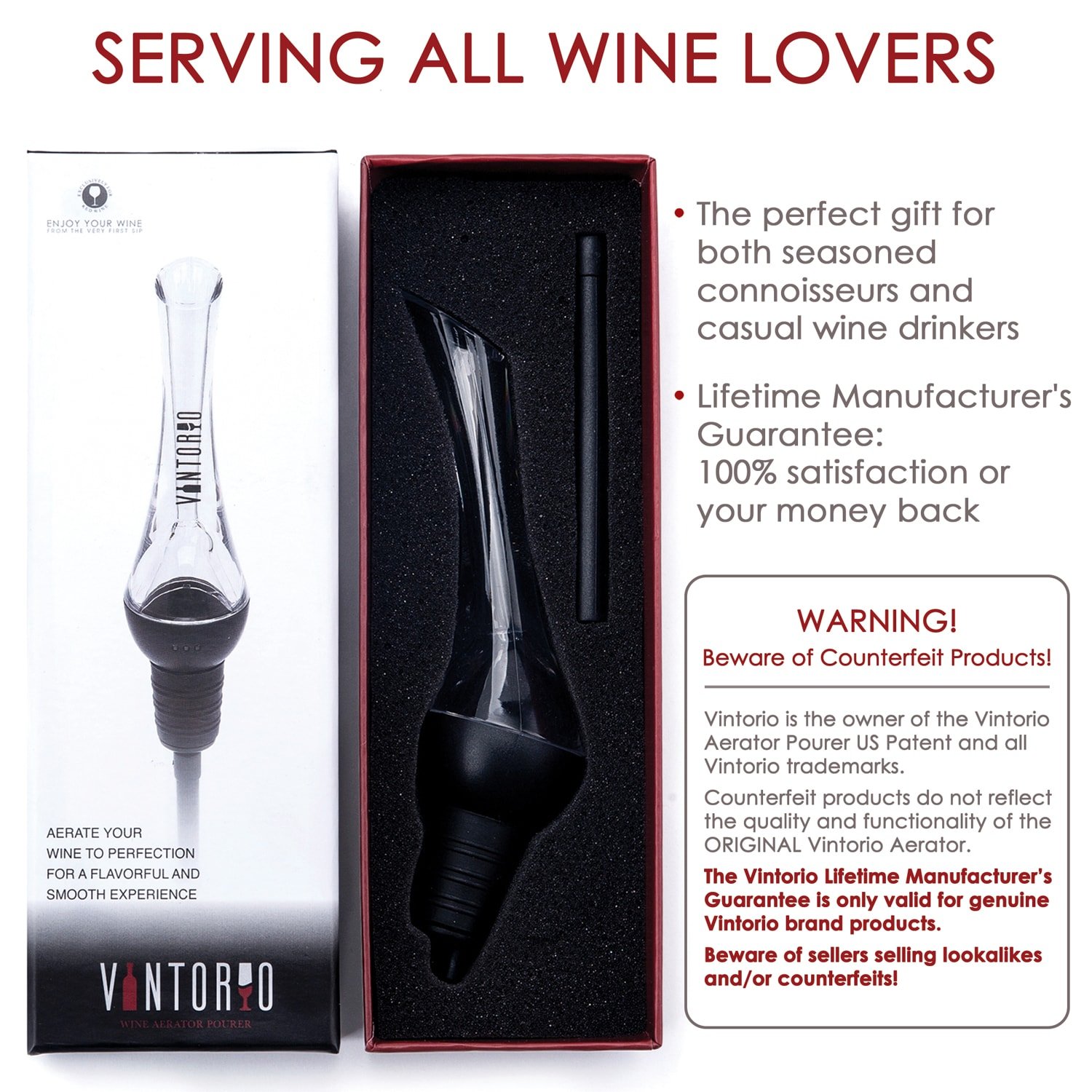 Vintorio Wine Aerator Pourer Premium Aerating Pourer Decanter Spout
