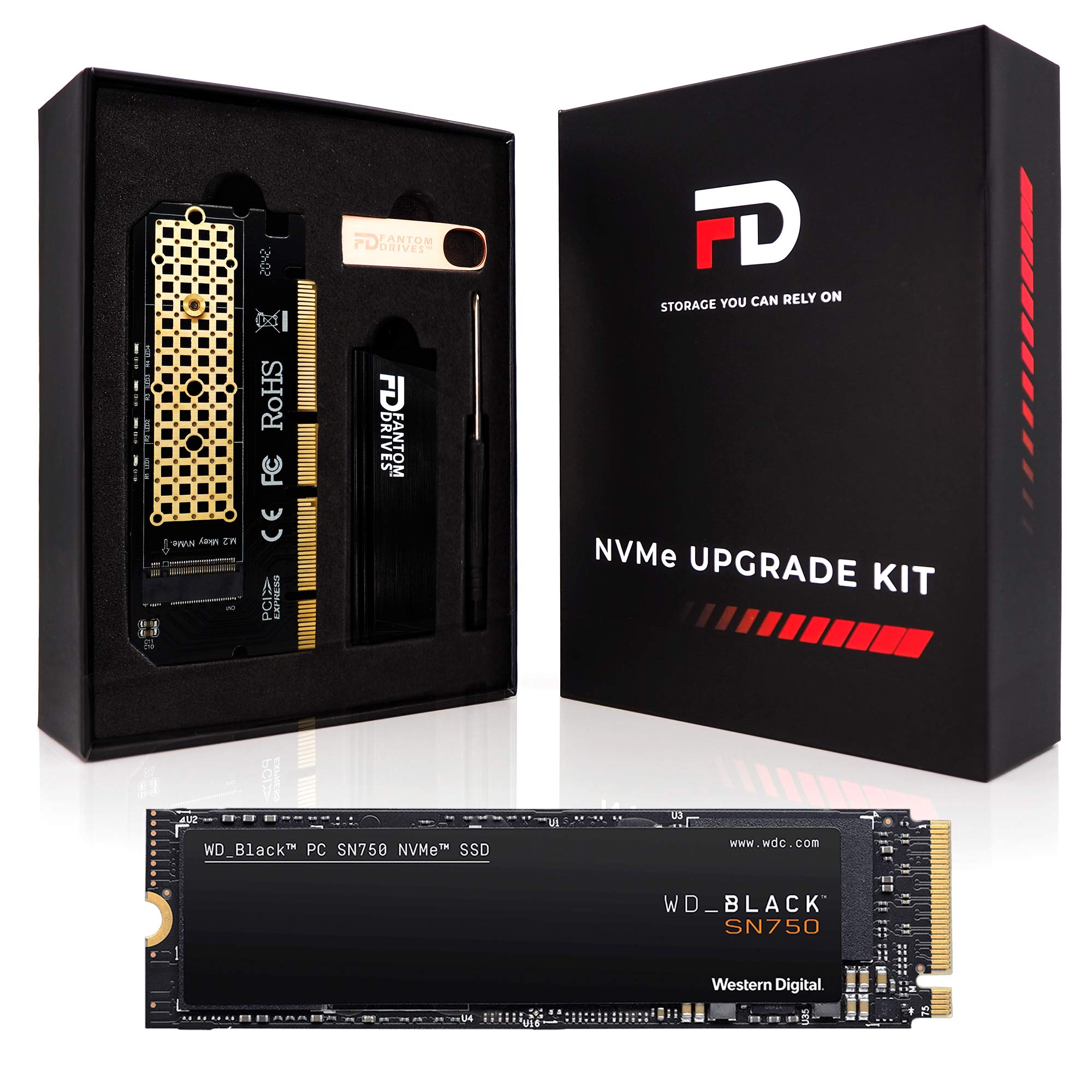 Fantom Drives WD Black 1TB SSD (SN750) NVMe M.2 SSD Upgrade Kit, FD NVMe PCIe Adapter, FD SSD M.2 He