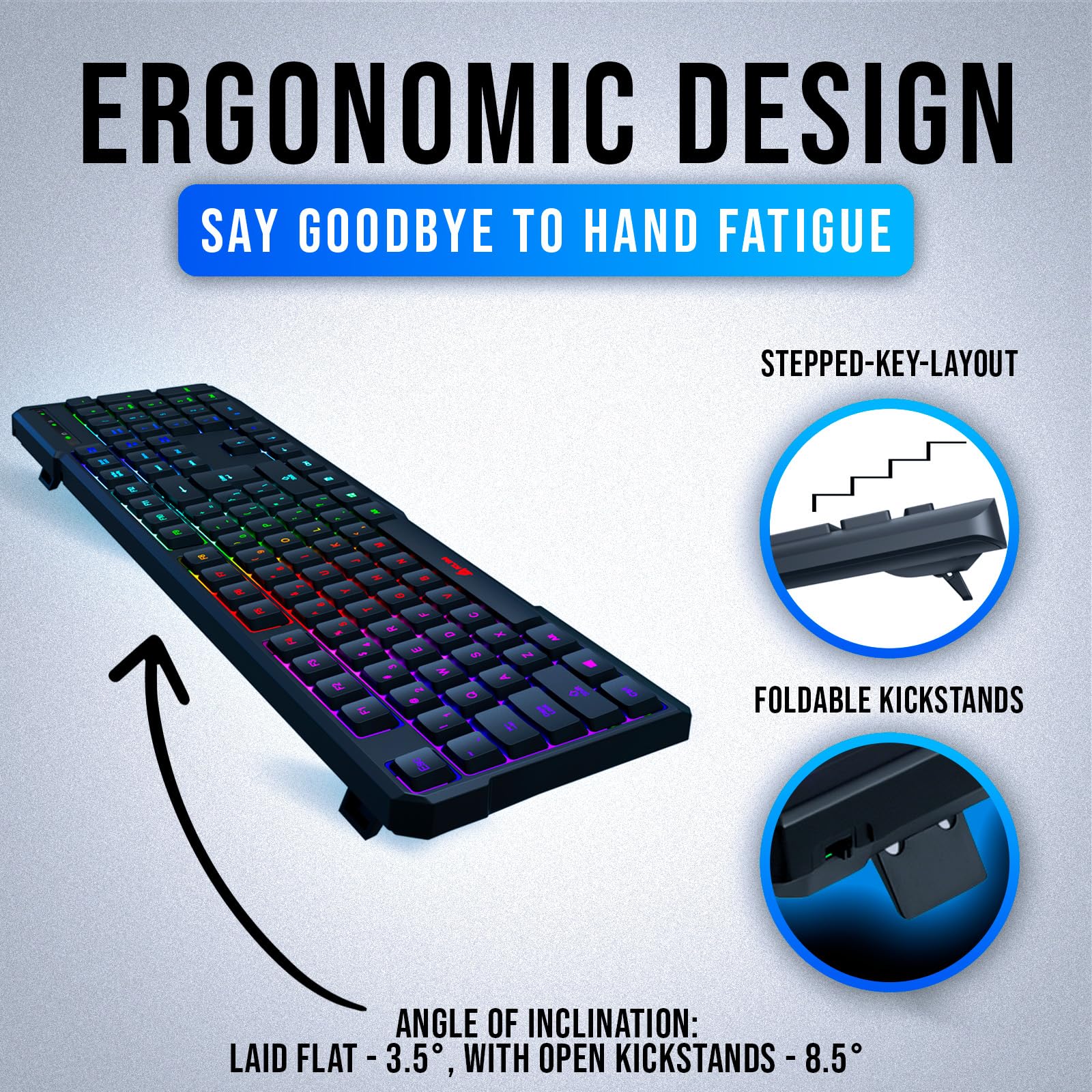 KLIM Chroma – USB RGB Gaming Keyboard, Wired PC Computer Keyboard, Membrane, Waterproof Durable, 2 ms Response, PS4/PS5 & Mac Compatible