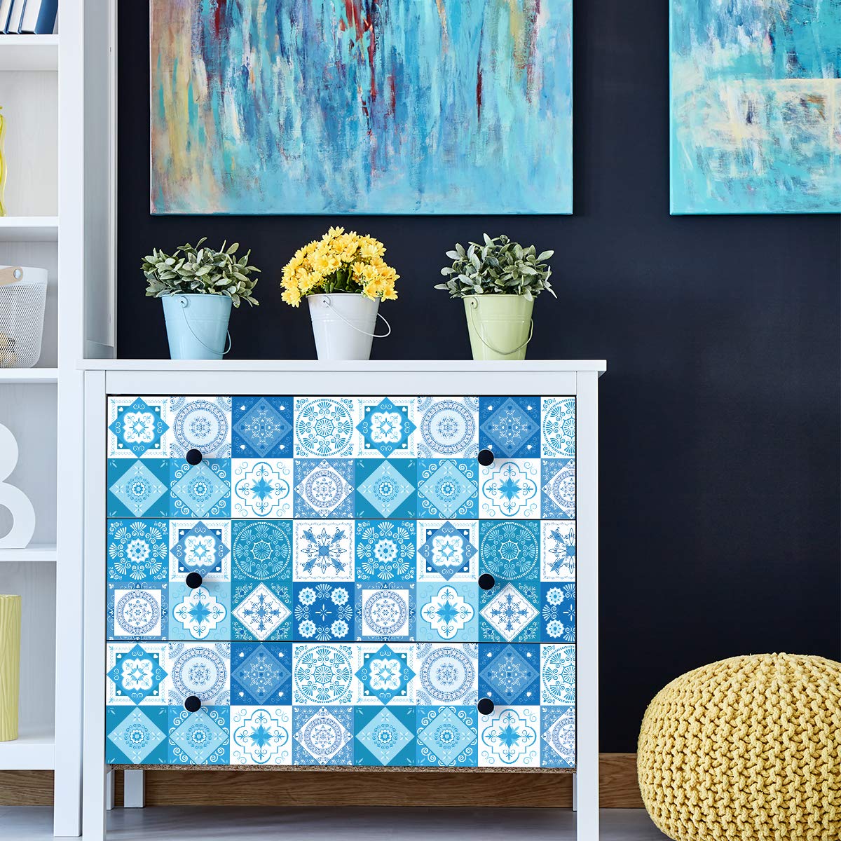 Ambiance Sticker Self-Adhesive Furniture and Tables Tile Stickers for Kitchen and Living Room Decoration Linda - Pack of 60 Stickers of 20 x 20 cm