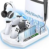 Cooling Station with Controller Charger for PS5/Slim/Pro, PlayStation 5 Vertical Stand for Disc & Digital Console, Dual PS 5 Controller Charging Station with 3 Level Cooling Fan, PS5 Accessory Kit
