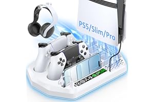OIVO Cooling Station with Controller Charger for PS5/Slim/Pro, PlayStation 5 Vertical Stand for Disc & Digital Console, Dual PS 5 Controller Charging Station with 3 Level Cooling Fan, PS5 Accessory Kit