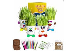ZESTIGREENS Funniest Plant Kit for Kids - Complete Garden Growing Project, Pots & Saucers, Fun Face Parts, Felt Pins, Magic Expanding Soil, Organic Grass Seeds, Easy Instructions & Growing Guide
