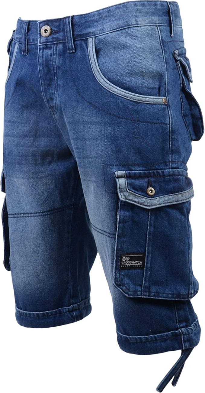 mens crosshatch denim cargo shorts