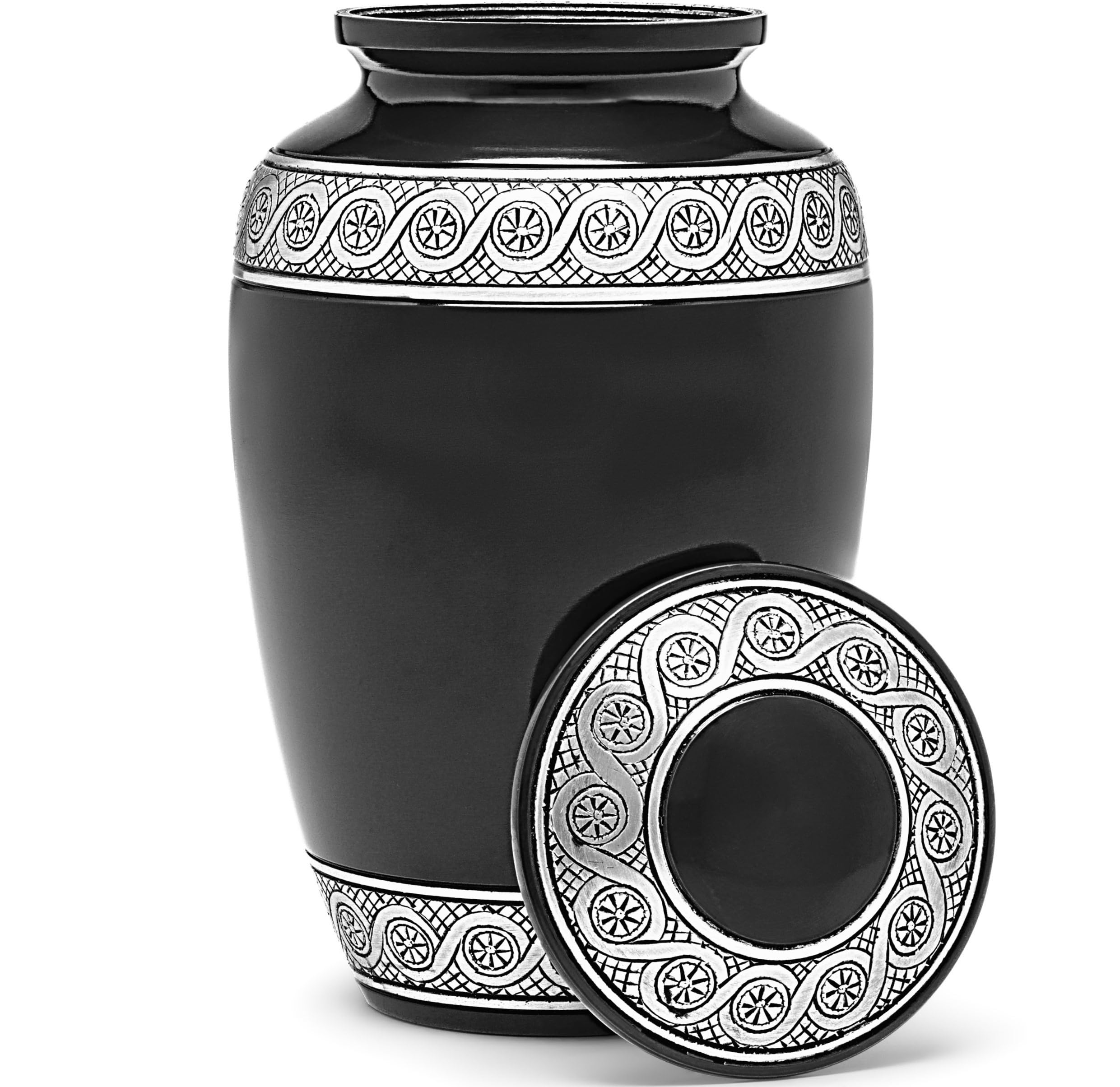 Eternal Harmony Cremation Urn for Human Ashes | Memorial Urn Carefully Handcrafted with Elegant Finishes to Honor and Remember Your Loved One | Adult Urn Large Size with Beautiful Velvet Bag (Black)