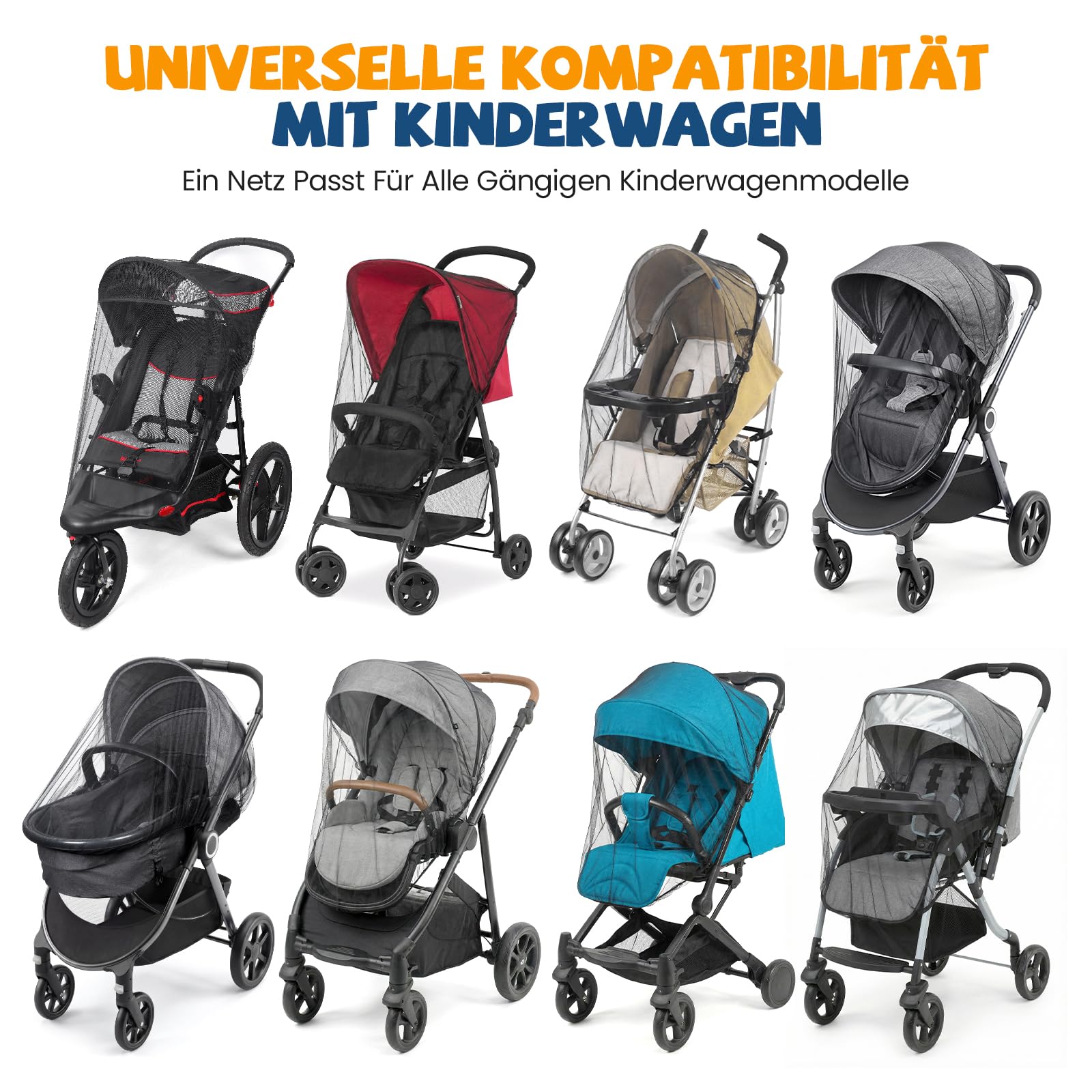 2 Stück Insektenschutz Kinderwagen, Universal Moskitonetz Kinderwagen mit Elastischem Rand, Reißfestes, Gegen Fremde, Atmungsaktiv & Stabil, Kinderwagen Zubehör, Einfache Befestigung & Verstau,Schwarz 2