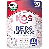 KOS Reds Superfood Powder for Antioxidants - USDA Certified Organic Beet Root, Goji Berries, Acai, Pomegranate, Coconut Water