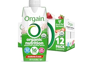 Orgain Organic Nutritional Protein Shake, Strawberries & Cream - 16g Grass Fed Whey Protein, Meal Replacement, 20 Vitamins & Minerals, Fruits & Vegetables, Gluten Free, Non-GMO, 11 Fl Oz (12 Pack)