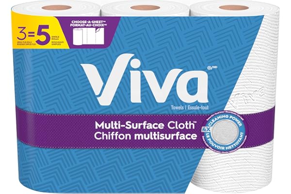 Viva Multi-Surface Cloth Paper Towels, 3 Big Rolls, 83 Sheets/Roll | 3 Big Rolls = 5 Regular, Choose-A-Sheet, Highly Absorben