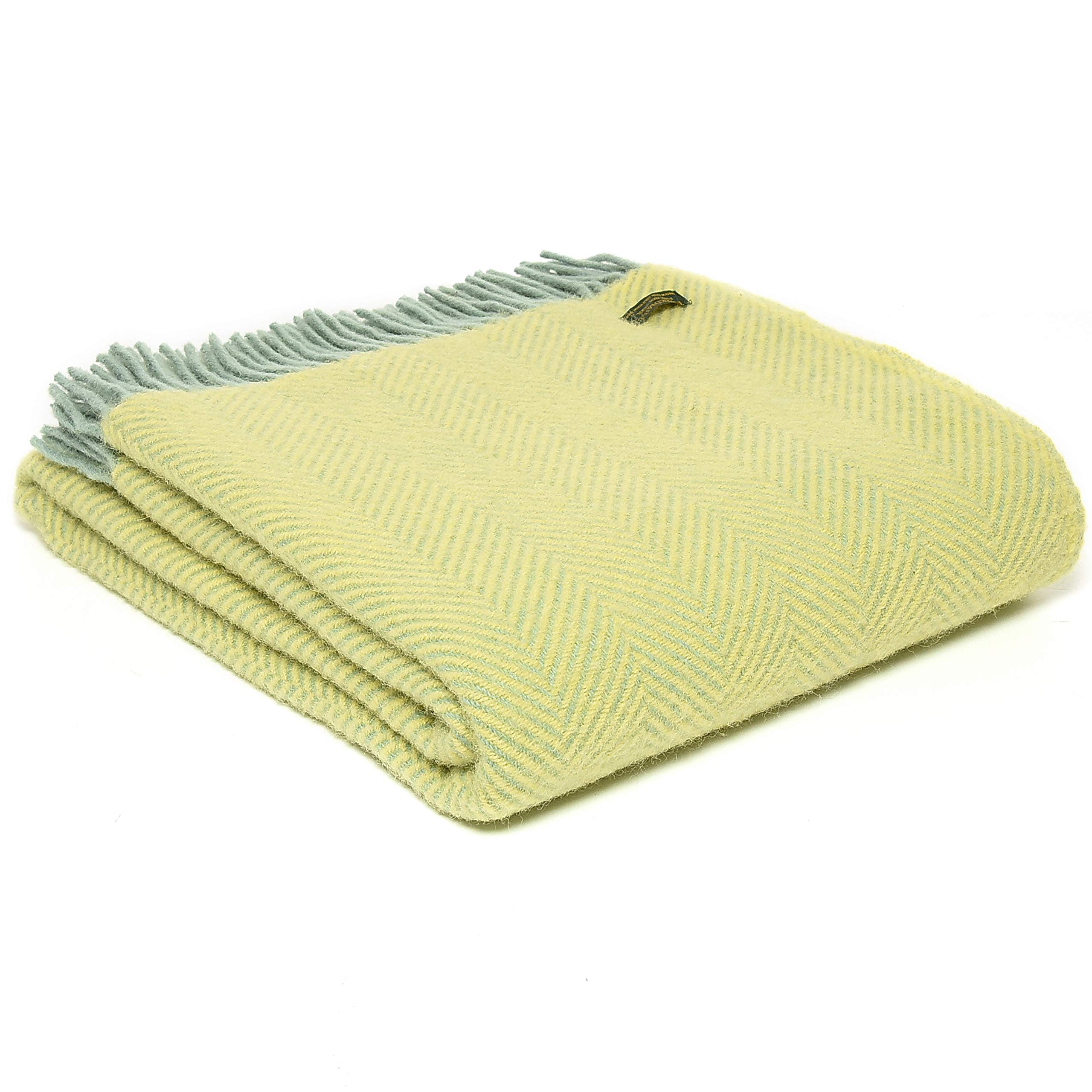 Tweedmill Textiles Herringbone KNEE RUG Throw Blanket -100% Pure New Wool - BRITISH MADE - LEMON YELLOW & OCEAN GREEN