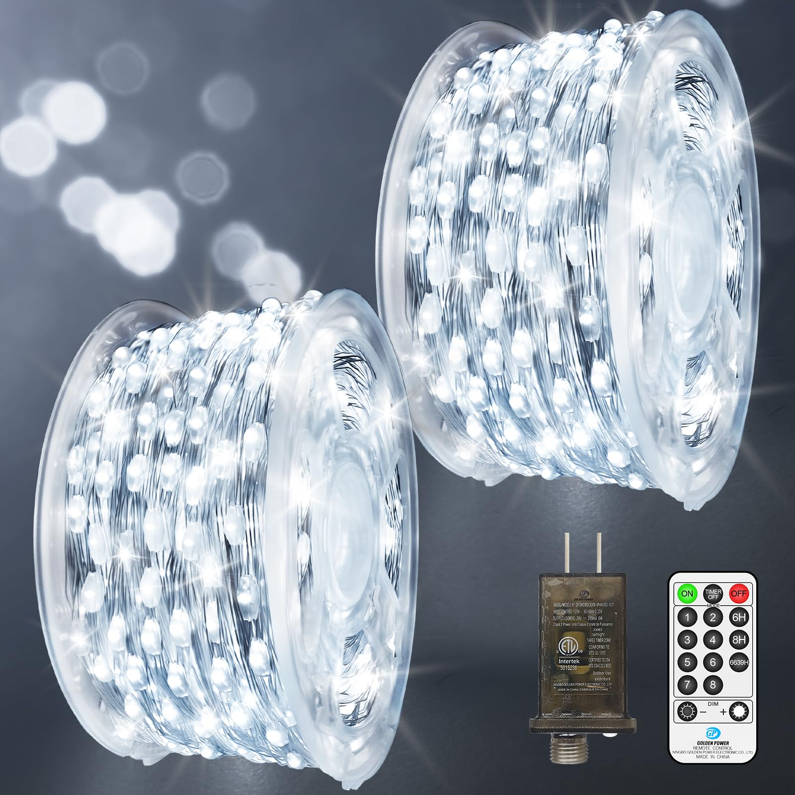 Photo 1 of 2 Pack Each 132 FT 400 LED Fairy Lights Plug In Christmas Lights Outdoor Decorations Waterproof String Lights with Timer 8 Modes Memory for Holiday Wedding Party Tree Wall Bedroom Garden-Cool White