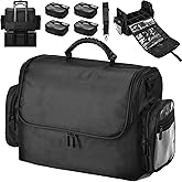 Makeup Train Case 18.1 Inch Large Travel Makeup Organizer Case Portable Makeup Arists Bag with Shoulder Strap Makeup Brush Slots 4 Clear Pouch for Cosmetologist Aesthetic Supplies Nail Tech Makeup Bag