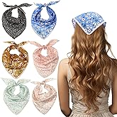 YBEATY 6 Pcs Floral Head Scarf Hair Bandanas Colorful Floral Bandana Headband Triangle Head Kerchief Women Bandana Print Chiffon Boho Hair Scarf Neck Scarves Hand Wrap Hairbands