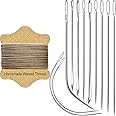 VONEEDL Upholstery Repair Kit: Waxed Sewing Thread (Khaki Color) & Heavy Duty Needles (11 PCS) for Leather, Canvas & Quilting Thread