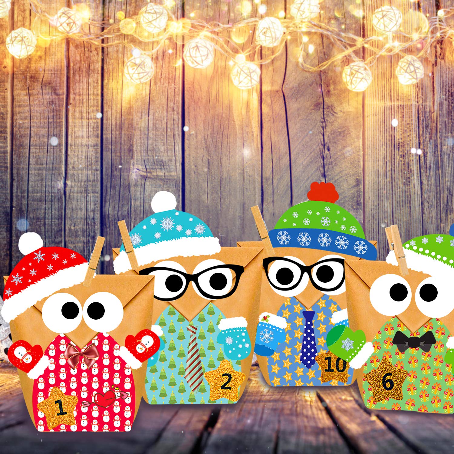 Adventskalender zum Befüllen-24 adventskalender tüten+Adventskalender Zahlen+24 Mini Holzklammern als geschenktüten-Weihnachten zum Basteln und Befüllen