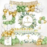 Fiesec God Bless Baptism Decorations for Boys, First Communion Party Decorations Party Supplies with Tablecloth Banner Balloons