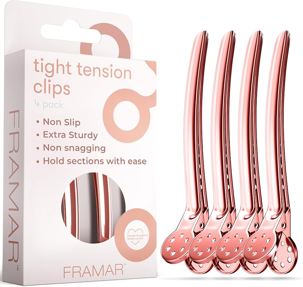 FRAMAR Rose Gold Hair Clips 4pc Premium Sectioning Hairdressing Clips