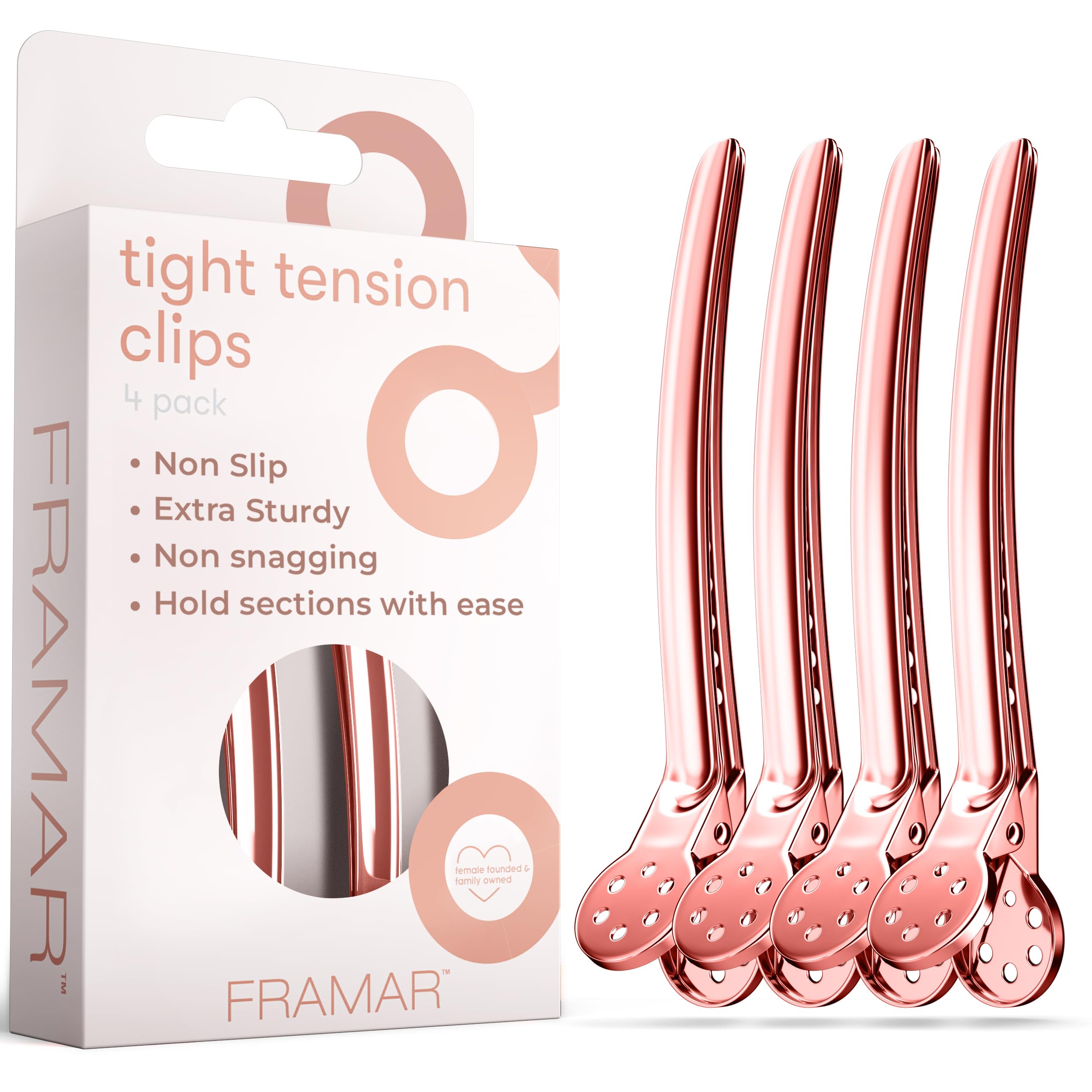 FRAMAR Rose Gold Hair Clips For Styling - Tight Tension Rose Gold Hairdressing Clips For Hair, Hair Sectioning Clips, HairClips For Women, Metal HairClips Women For Styling – 4pc — image 1