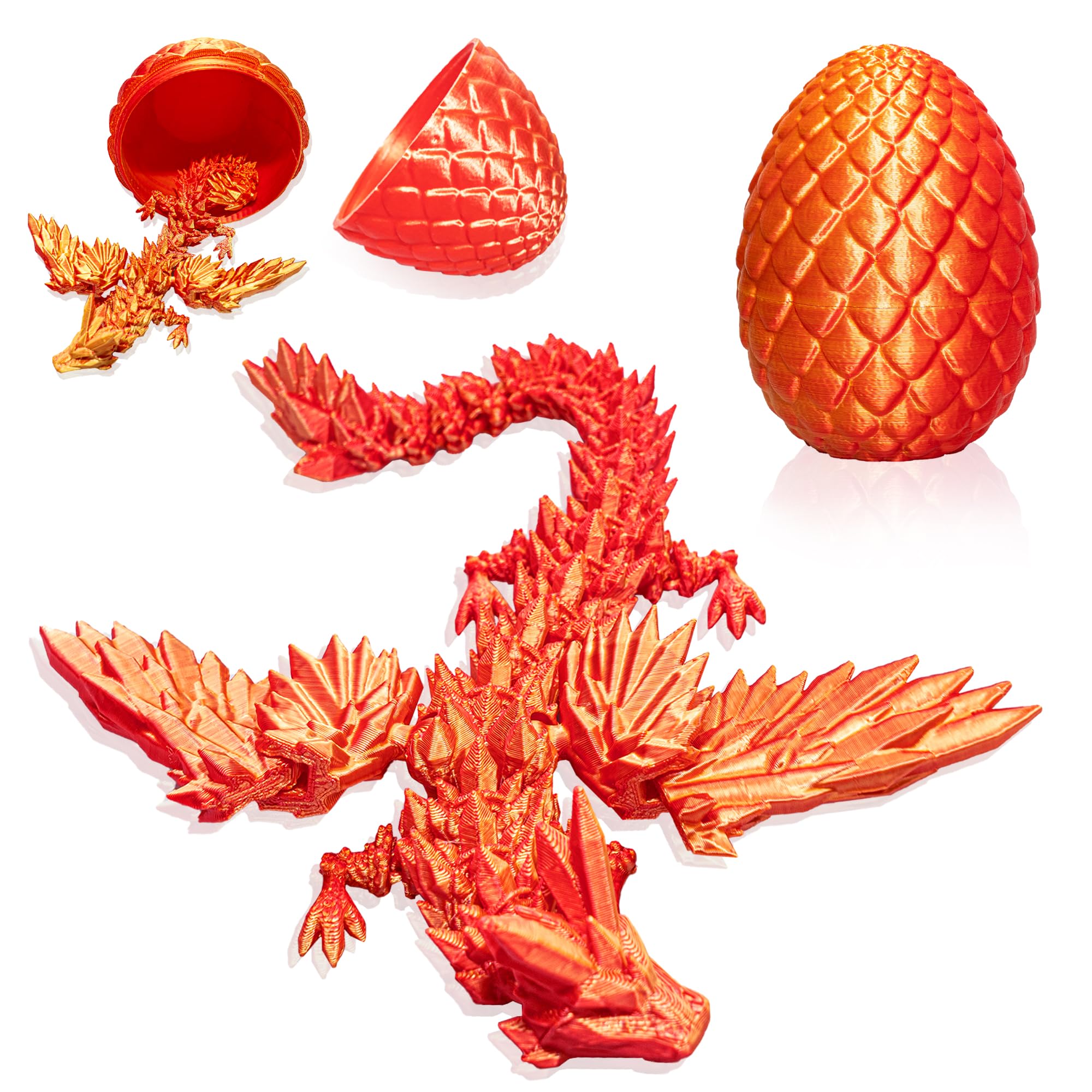 SOLOVANI Magical 3D Printed Crystal Dragon Egg with Detachable Articulated Dragon Inside, the Perfect Unique Gift for Christmas, Easter and Birthdays for Kids and Adult Fantasy Collectors(red gold) — image 1