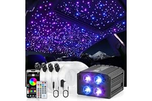 MAODANER 4 Colors 32W Twinkle Starlight Headliner Kit for Car Home with APP&RF Remote,RGBW 1200pcs*0.03in*13.1ft Cables Fiber Optic Star Sky Roof Lights,4 Port Engine Sound Activated Car Ceiling Star Lights