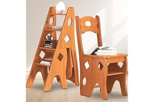 ybaymy Folding Library Ladder Chair, 4 Tier Portable Step Stool Chair, Lightweight 3-in-1 Stepladders Display Stand, Library Steps Bookshelf Plant Stand for Storage and Decoration