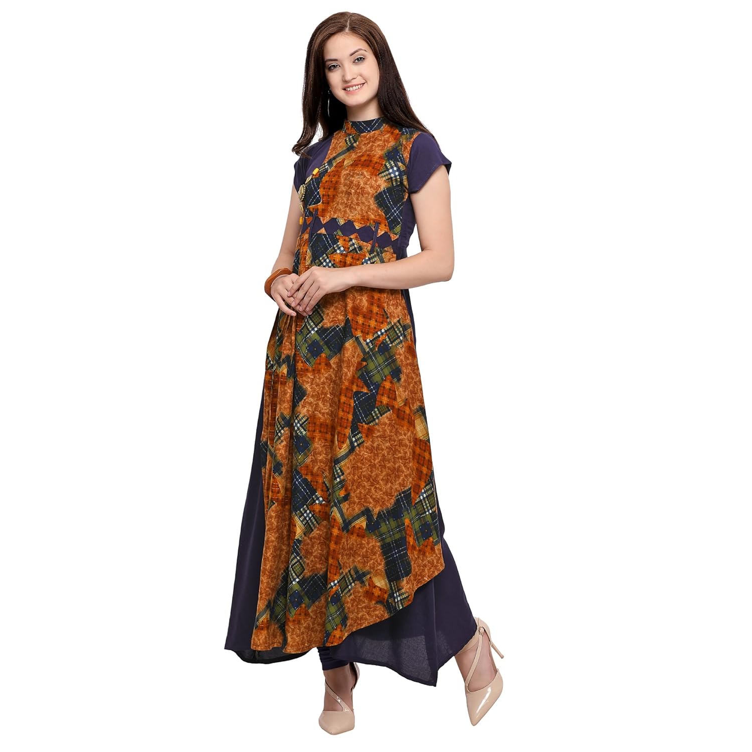 aurima yellow women's cotton rayon long anarkali designer kurti