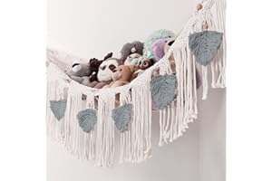 Morxy Stuffed Animal Net or Hammock - Boho Macrame Toy Hammock for Stuffed Animals - Strong Hand Woven Stuffed Animal Hammock - Easy to Install Toy Net Hammock for Stuffed Animals -Large Gray