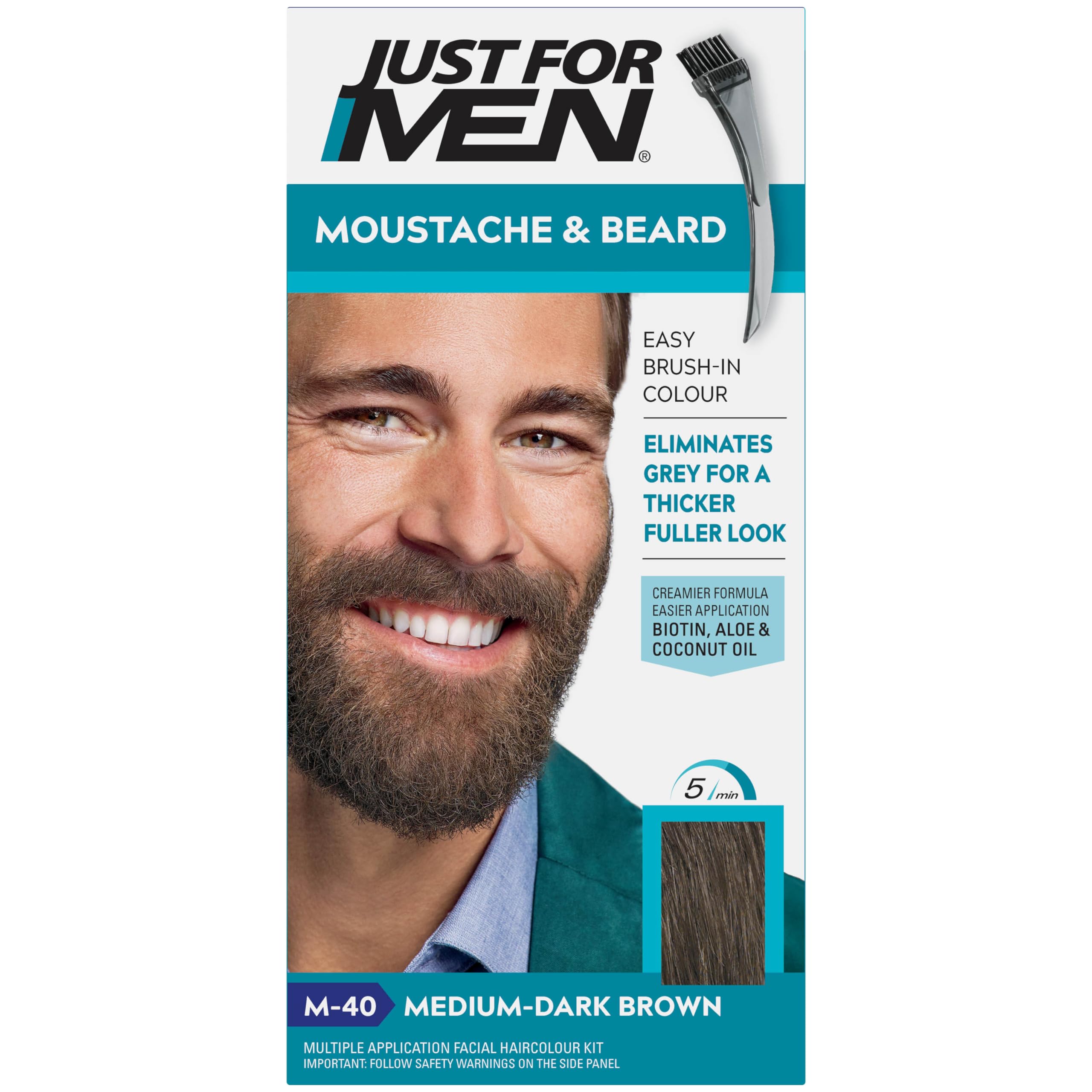 Just for men Moustache & Beard Medium-Dark Brown Dye, Eliminates Grey for a Thicker & Fuller Look, M40