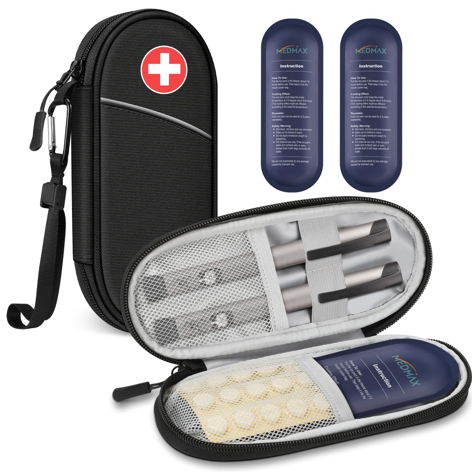 Insulin Cool Bag with 2 Ice Packs - Diabetic Bag Water-Repellent Insulated Medicine Bag Portable Cooler Bag for Insulin Pen and Other Diabetic Accessories (Black)