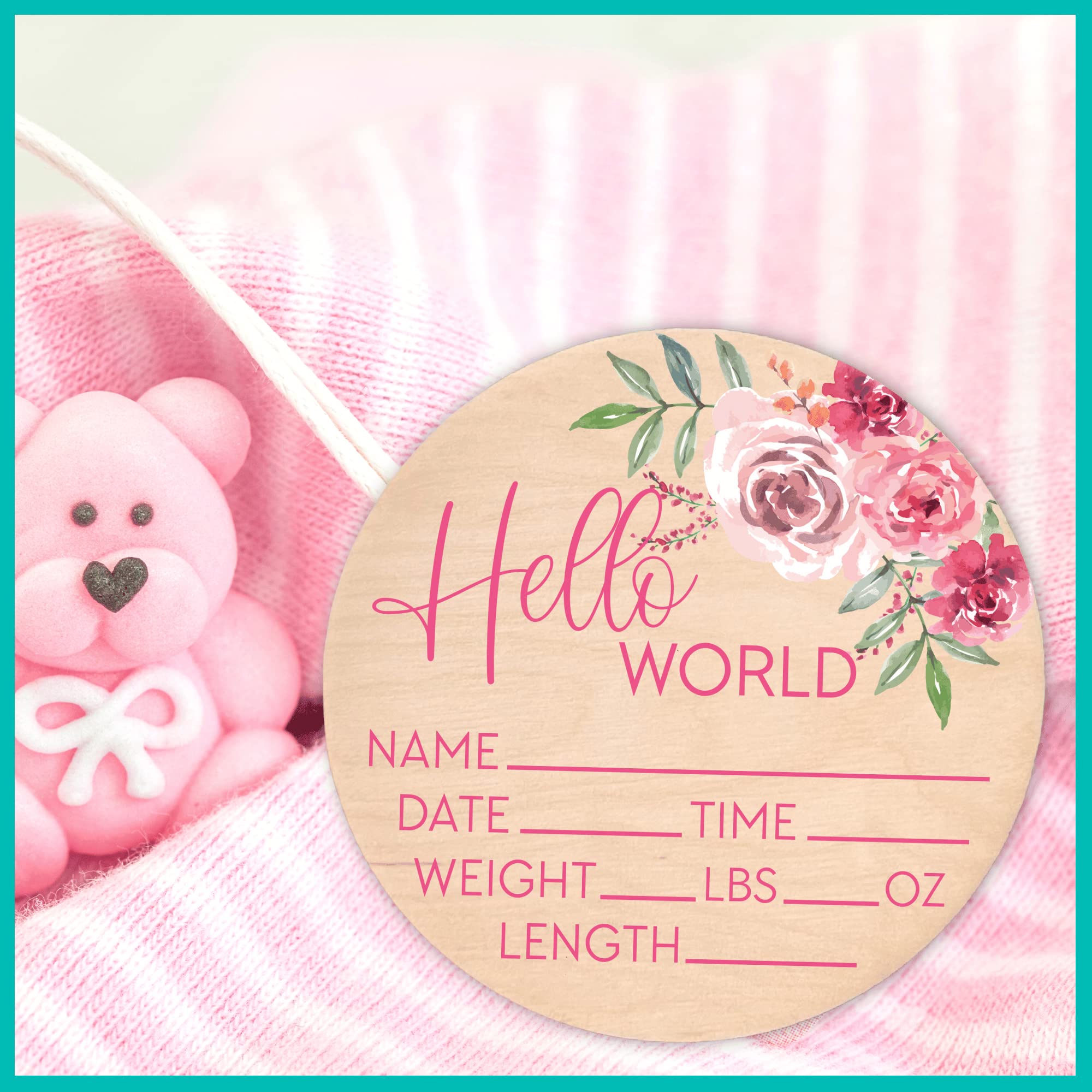 Hello World Sign for Newborn Baby Birth Stat Sign Floral Baby Sign for Hospital Baby Name Sign Pregnancy Announcement Photo Prop Crib & Nursery Decor Gift for New Mom Baby Shower Yippee Daisy