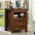 Joaxswe Nightstand with Charging Station and USB Port, Farmhouse Side End Table with 2 Drawers and Open Shelf, Wood Rustic Sofa Table, Bedside Cabinet for Bedroom, Living Room, Closet, Office(Brown)