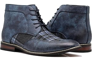ENZO ROMEO Titan04 Men Spectator Tweed Plaid Two Tone Chukka Ankle Wingtips Oxfords Dress Boots Perforated Lace Up Dress Shoes