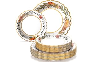Havawish 60 Pcs Thanksgiving Paper Plates Harvest Fall Party Decorations Pumpkin Autumn Floral Leaves Plates Disposable Tableware Party Supplies for Thanksgiving Autumn Harvest Table Decor