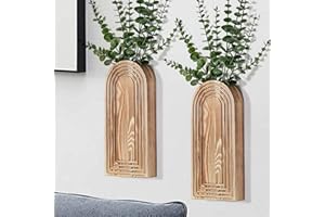 Dnnnii 2 Pack Wooden Wall Vase Set - Brown Finish Modern Farmhouse & Boho Wall Decor for Entryway, Hallway, Bathroom, Living 