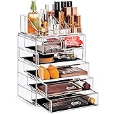 Sorbus Acrylic Makeup Organizer Set, 6-Drawer Vanity & Countertop Cosmetic Storage with Small & Wide Compartments, Clear Makeup Storage for Brushes, Jewelry – Holiday Gift for Women & Teens