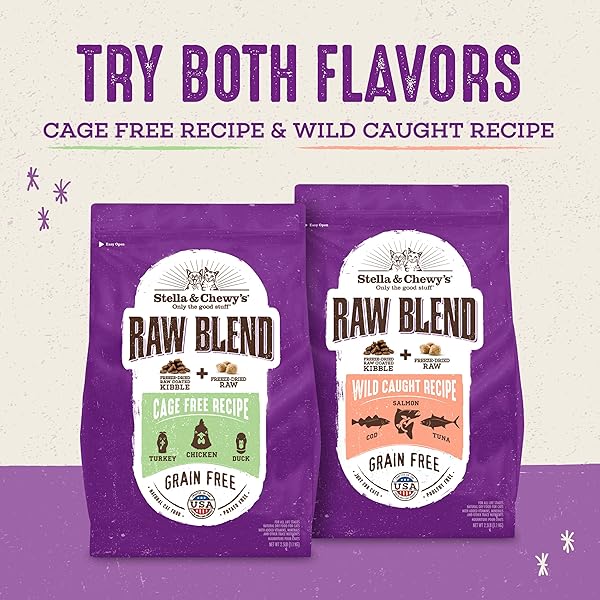 STELLA & CHEWY’S RAW BLEND PREMIUM KIBBLE CAT FOOD – GRAIN FREE, PROTEIN RICH MEALS – CAGE-FREE POULTRY RECIPE – 2.5 LB. BAG