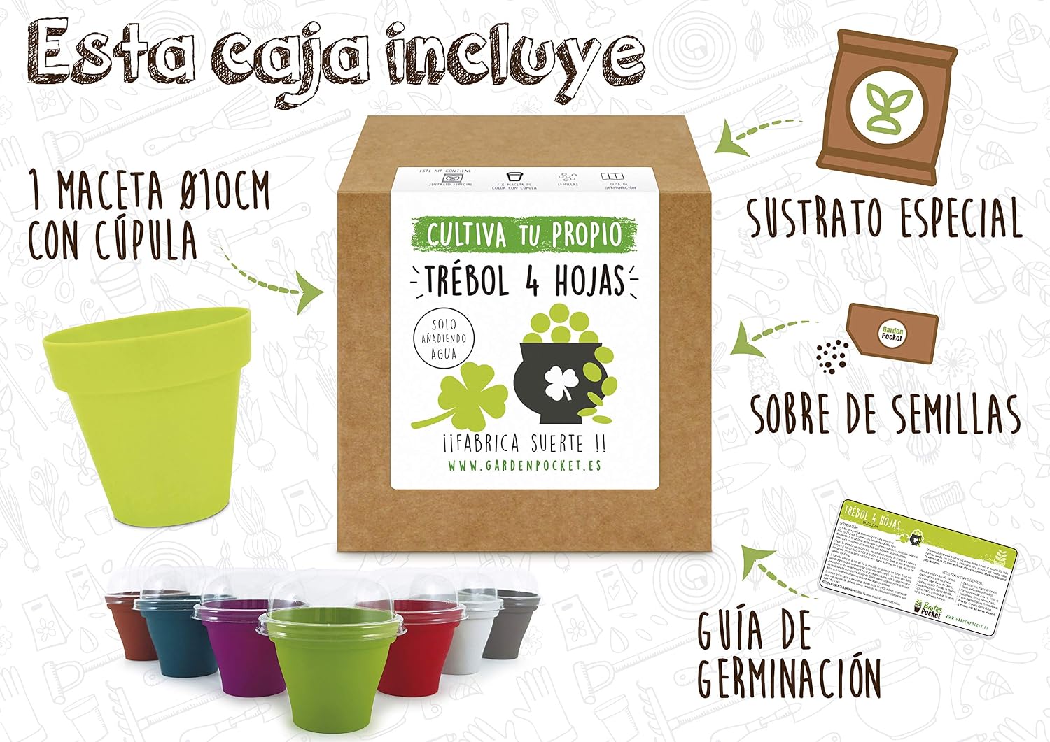 Garden Pocket - Kit Cultivo TRÉBOL DE Cuatro Hojas: Amazon.es: Jardín