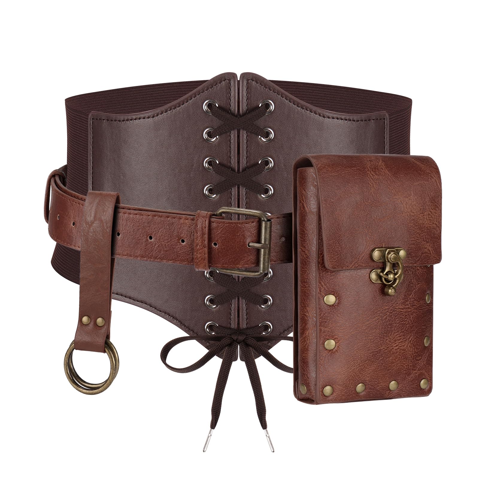 Wide Cinch Corset Belt Renaissance Faire Accessory PU Leather Adjustable Wide Leather Waist Belt | Leather Belt Viking Medieval  main image 4