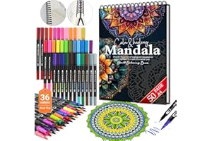 Coloring Books for Adults Relaxation, Stress Relief Coloring Book with 36 Dual Tip Markers, Hardcover Spiral Coloring Book Se