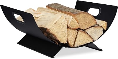 Relaxdays Metal Firewood Holder Large Modern Indoor Log Storage Rack Black