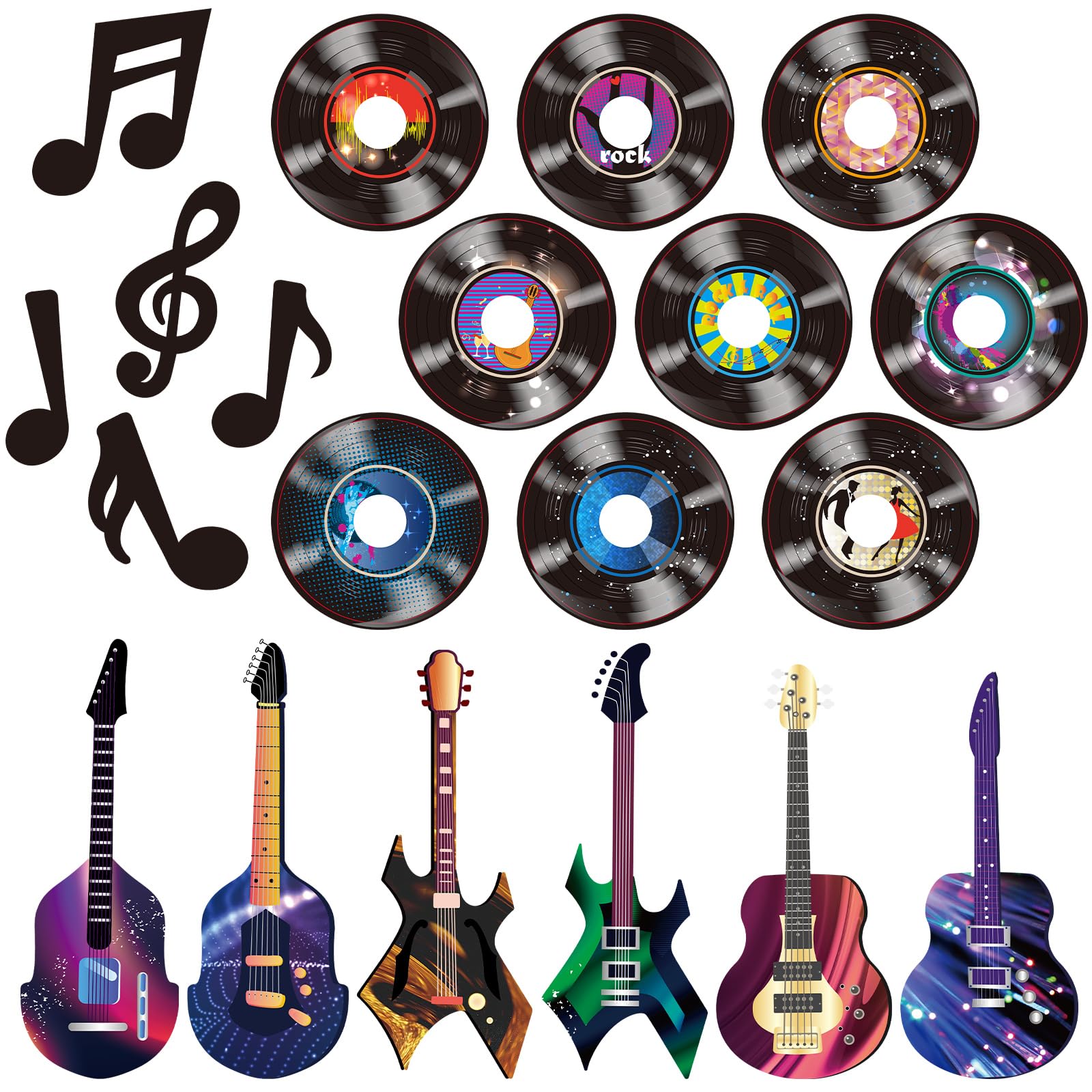 Photo 1 of (incomplete item) 40 Pcs Music Party Decorations Musical Notes Rock and Roll Record Cutouts Silhouettes Record Guitar Party Favor Cutouts