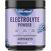 NatureBell Electrolytes Powder No Sugar, 500g (76 Servings) | Keto Fast Hydration Powder, Carnivore-Friendly Electrolyte – 1,000mg High Potassium, Minerals, & Coconut Water – Concord Grape Flavor