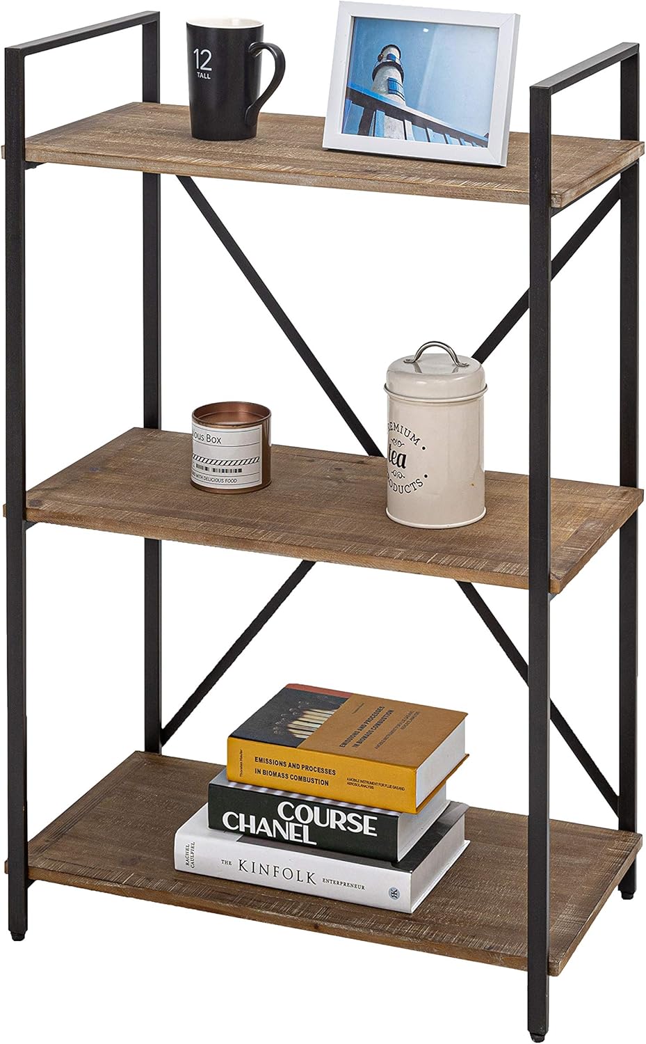 Three Shelf Bookcase Bookshelf 3 Tier Storage Rack Shelf for Office, Bathroom, Living Room(37" H)