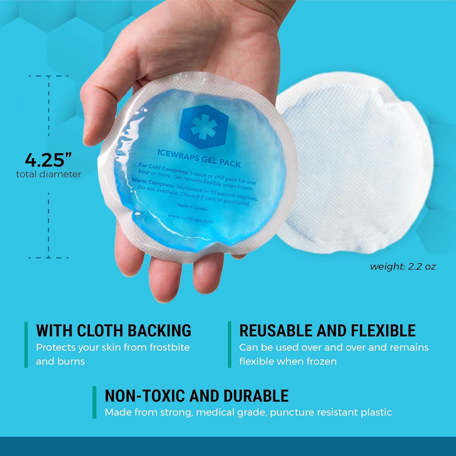 ICEWRAPS Reusable Gel Ice Packs with Cloth Backing - Hot Cold Pack for Kids Injuries, Breastfeeding, Wisdom Teeth, First Aid - Round 5 Pack: Health & Personal Care