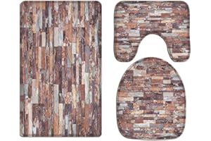 A.Monamour Grunge Colorful Brick Wall Brickwork Marble Stone Texture Art Backgrounds Soft Flannel Cloth Washable Bath Mat Rug Set Toilet Seat Covers Toilet Lid Covers Cushions Toilet Accessories