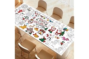 Raissily Christmas Giant Coloring Poster, 33.8 x 72 Inches Jumbo Paper Tablecloth with 6 Puzzle Games Banner Page Kids Adults Art Craft Supplies Gift Toy Party Decoration Classroom Color Table Sheet