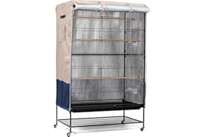 DUSTYPROTE Birdcage Cover, Universal Bird Cage Cover Good Night Blackout, Parrot Cage Cover Breathable, Washable Parrot Cage Cover, Khaki+Dark Blue, Cover Only (37 "W x 25 "D x 48 "H)