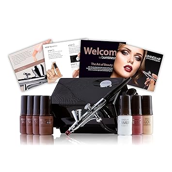 Luminess Air Basic Airbrush System with 7-Piece Silk 4-IN-1 Airbrush Foundation & Cosmetic Starter Kit, Deep