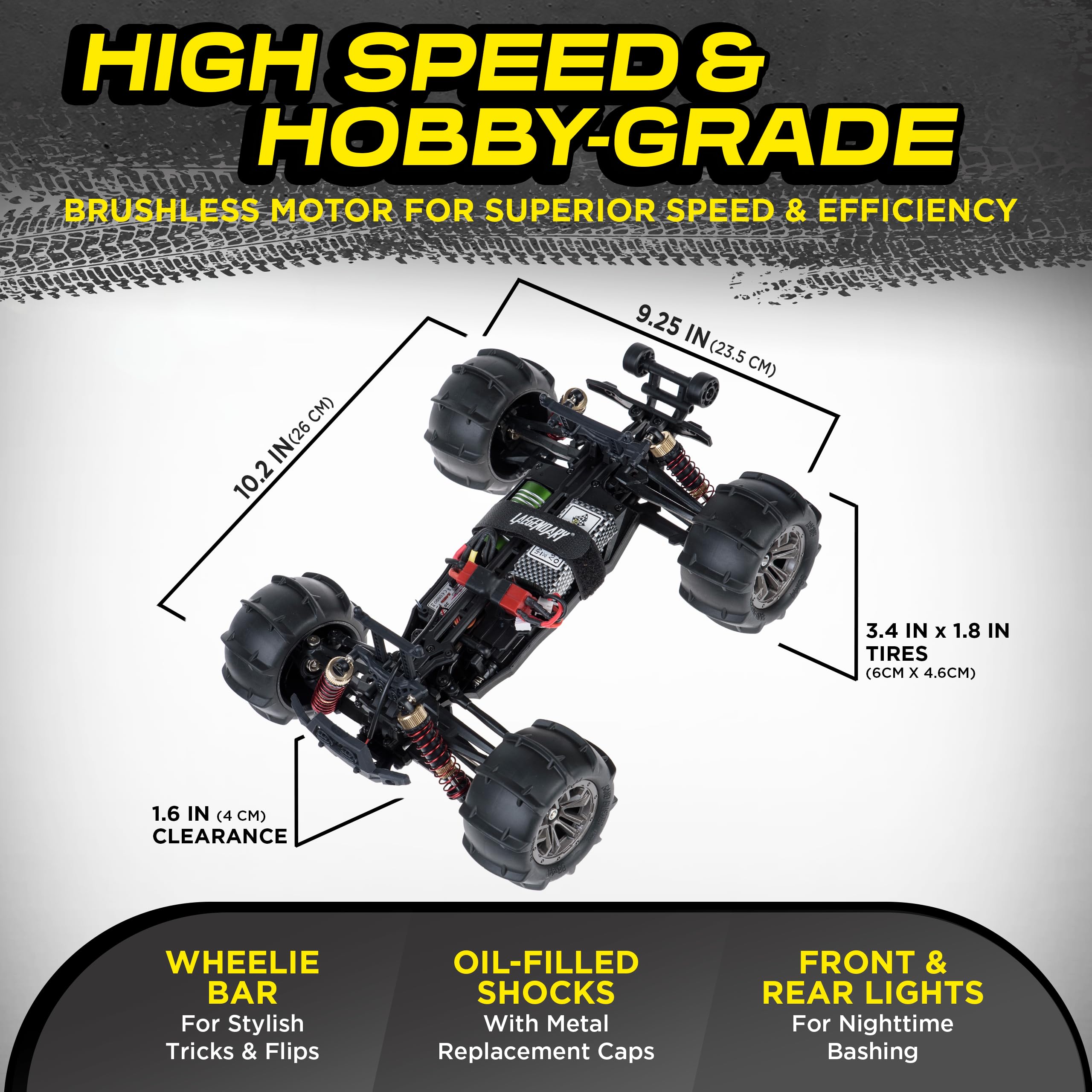 LAEGENDARY Remote Control Car, Hobby Grade RC Car 1:16 Scale Brushless Motor With Two Batteries, 4x4 Off-Road Waterproof RC Truck for Adults, Gifts for Kid